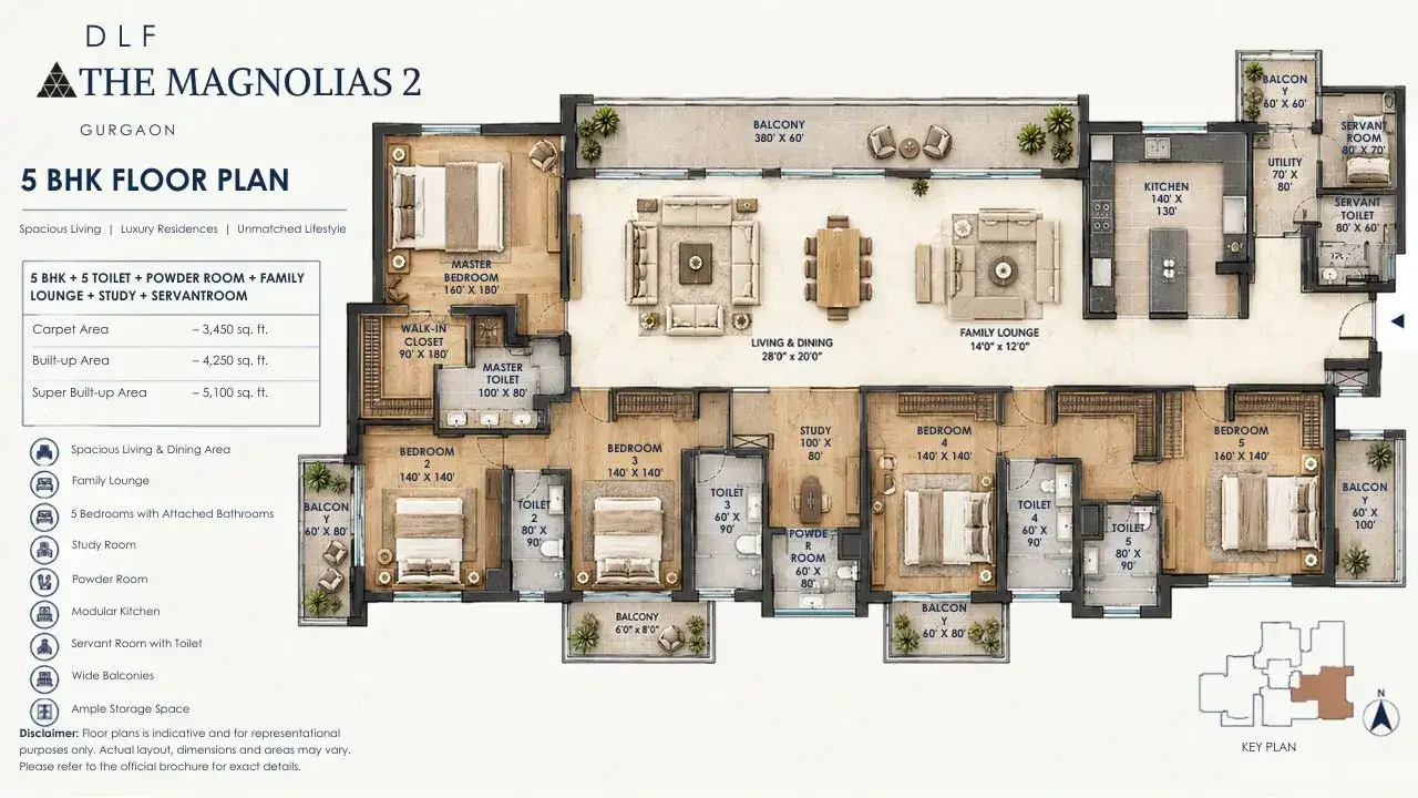 DLF The Magnolias 2, 5 BHK Floor Plan