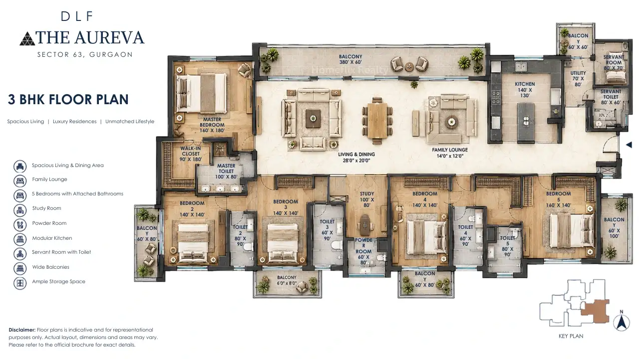 DLF the Aureva Sector 63  3 BHK Floor Plan