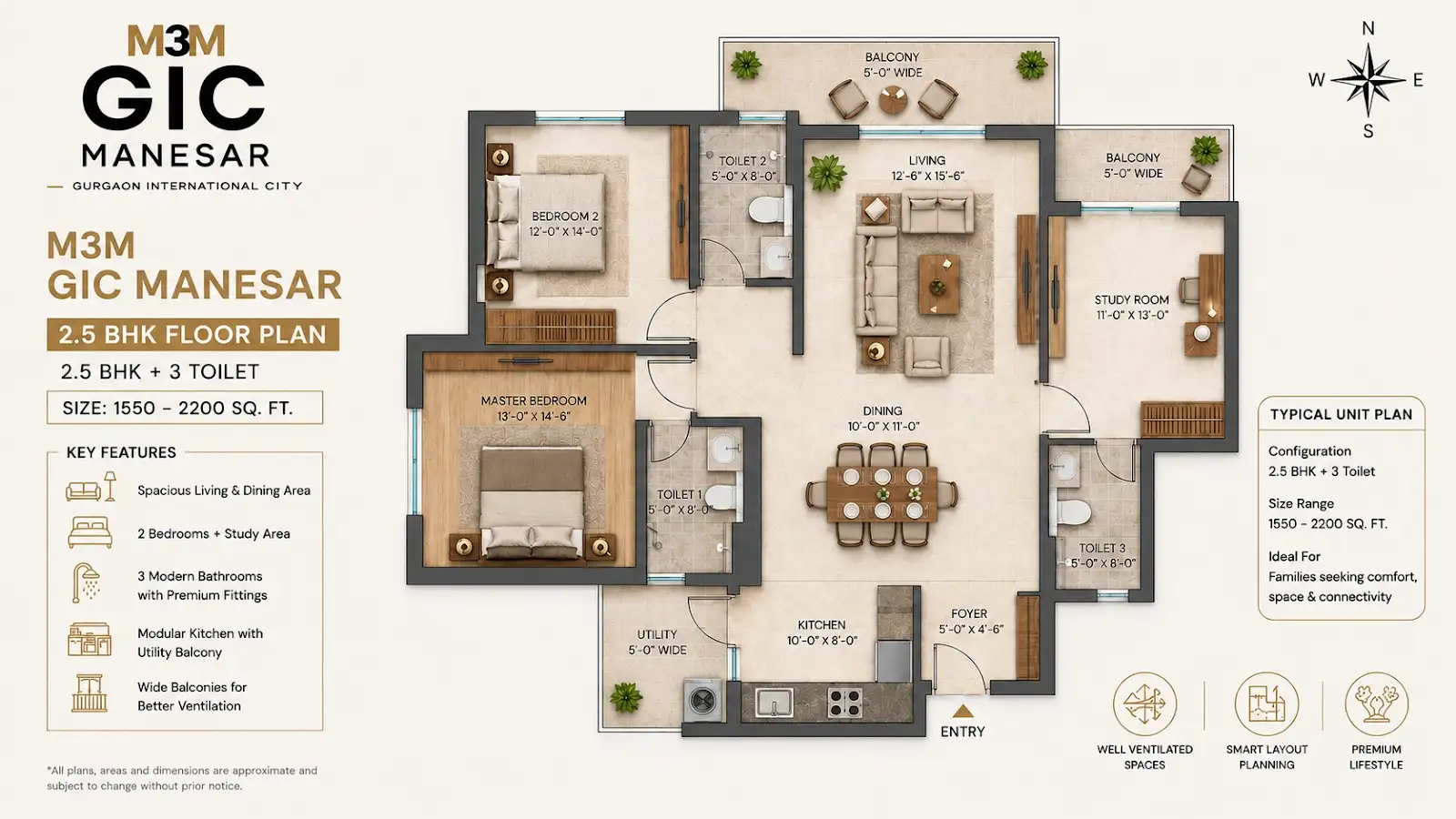 M3M GIC Manesar 2.5 BHK Floor Plan