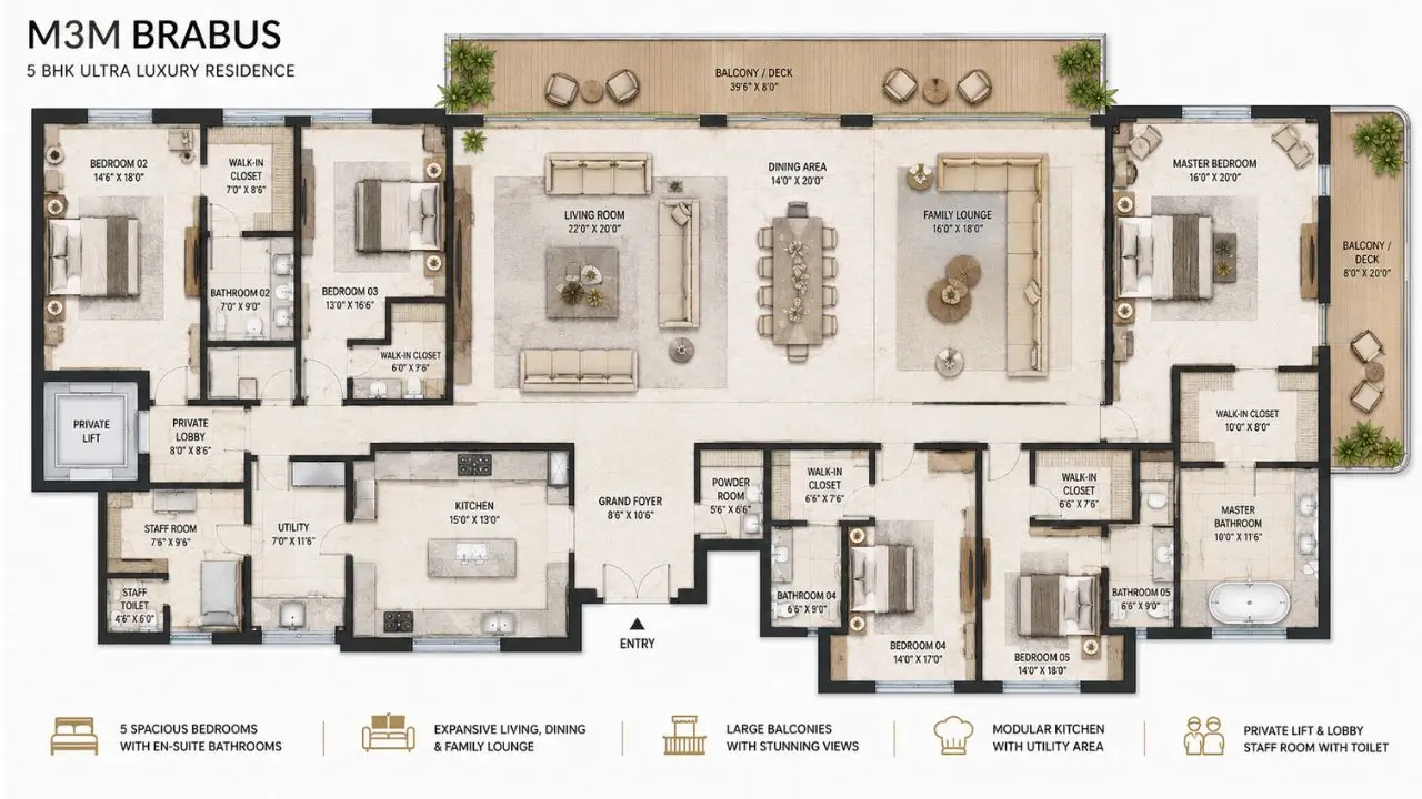 M3M Brabus 5 BHK Floor Plan