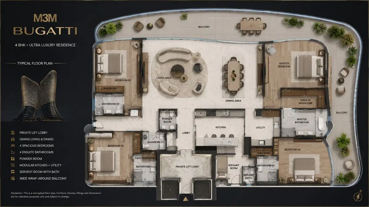 M3M Bugatti 4 BHK Floor Plan