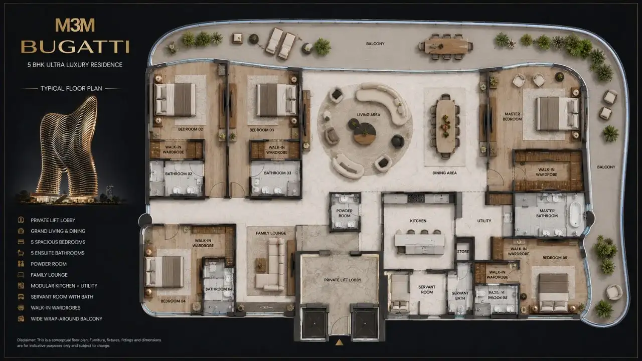 M3M Bugatti Gurgaon 5 BHK Floor Plan
