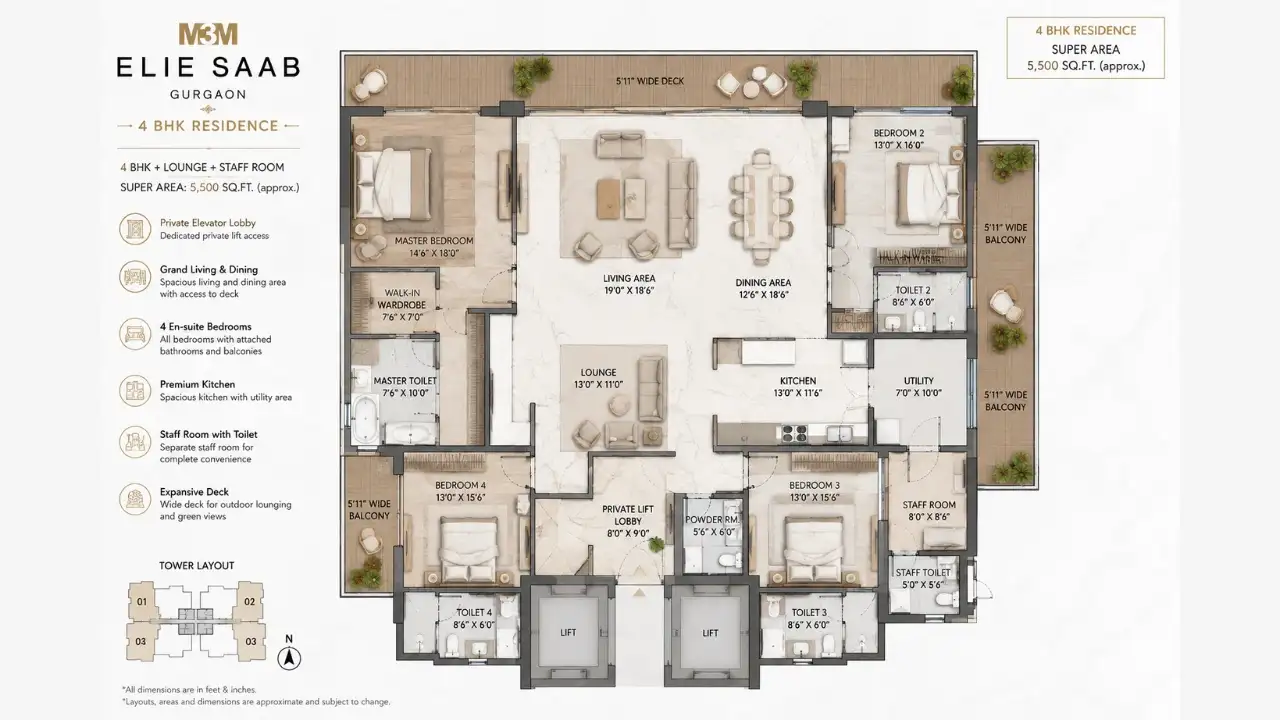 M3M Elie Saab Gurgaon 4 BHK Floor Plan