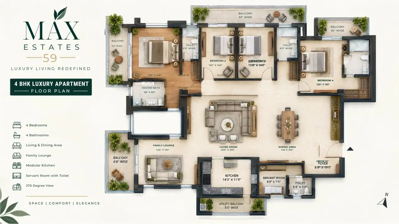 Max Estates 59 4 BHK Apartment Floor Plan