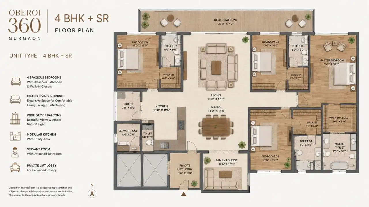 Oberoi Three Sixty North 4 BHK + SR Floor Plan