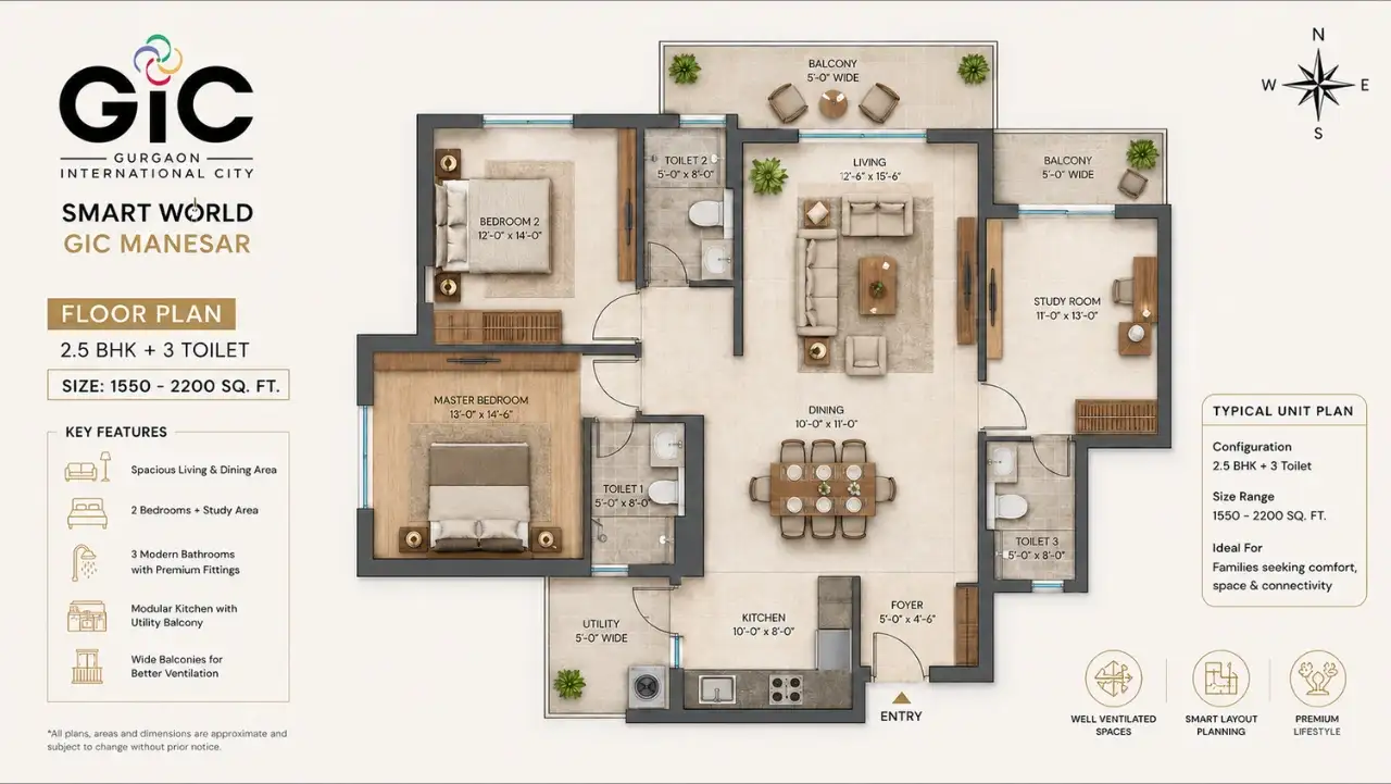 Smart World GIC Manesar 2.5 BHK Floor Plan