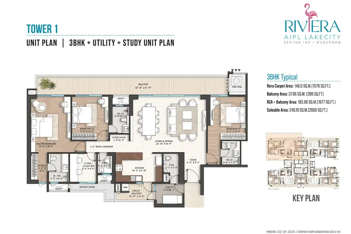 AIPL Riviera 3 BHK Floor Plan 1